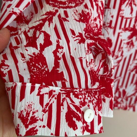 Helena Red and White Patterned Blouse 8 - Picture 10 of 12